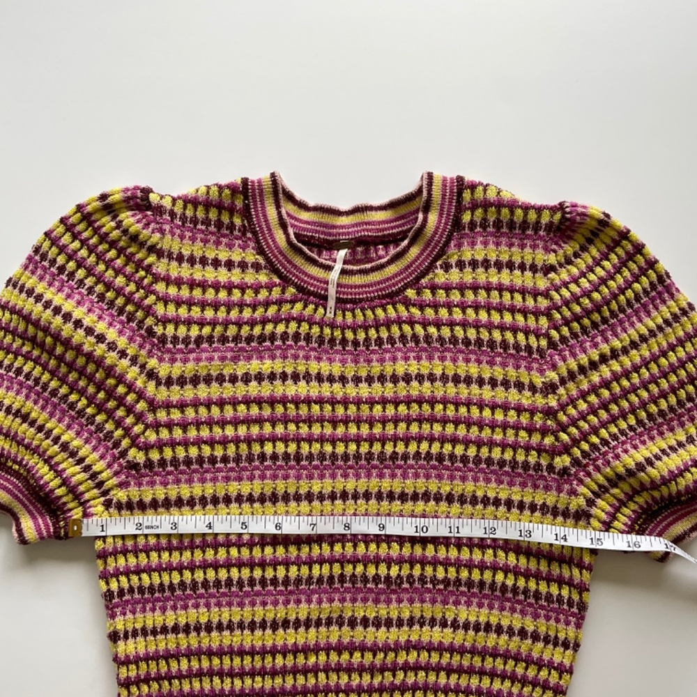NEW FREE PEOPLE Into You  Shimmer Mini SweaterDress Pink Metallic Retro Stripe - Picture 5 of 16